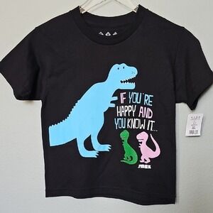 Kids T-Rex Restaurant Landry's Dinosaur Cotton Black Short Sleeve NWT XS Tee